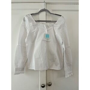 Hayden Los Angeles White Square Neck Ruffle Long Sleeve Blouse Top S